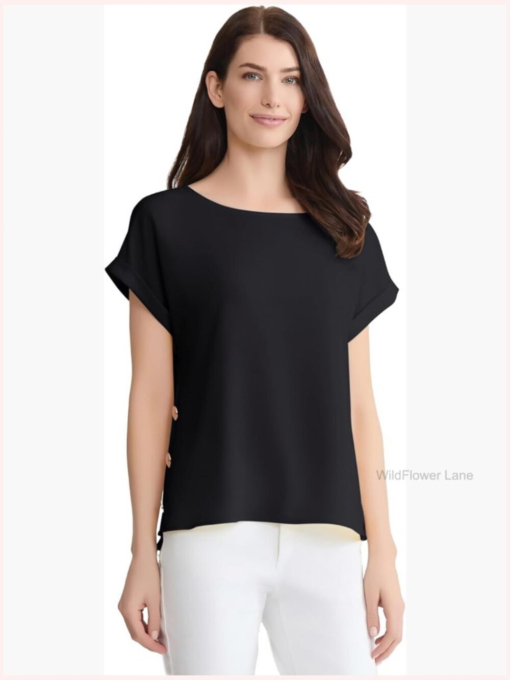 Short Sleeve Ruffle Sleeve Side Button Blouse Top Women's